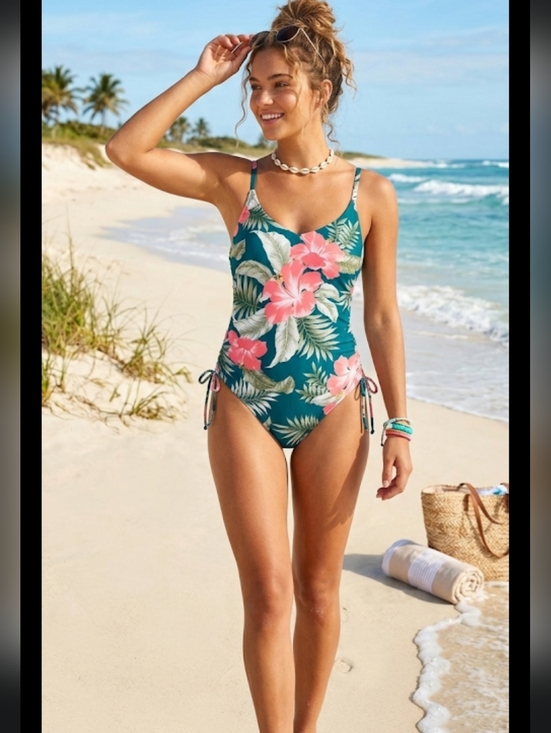 Kona Sol Other - Kona Sol Teal Floral One-Piece Swimsuit, NWT